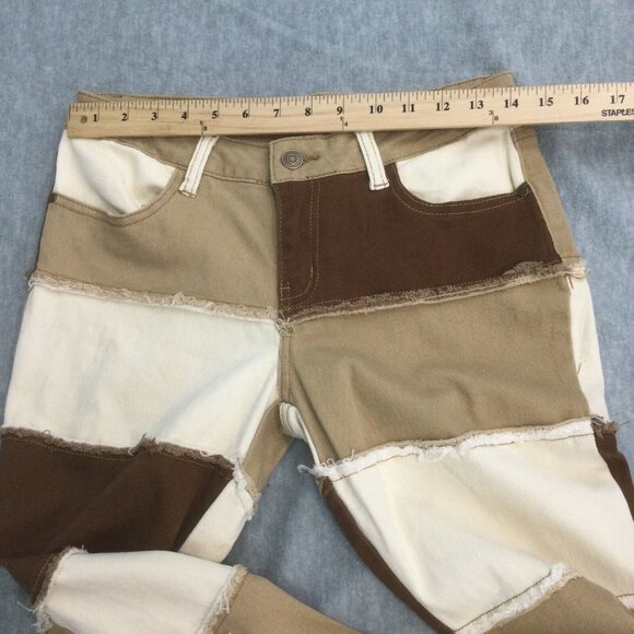 Machine Jeans 7 Flare Patch Brown Colorblock Y2K 90s Bell Bottom Boho - Picture 6 of 15